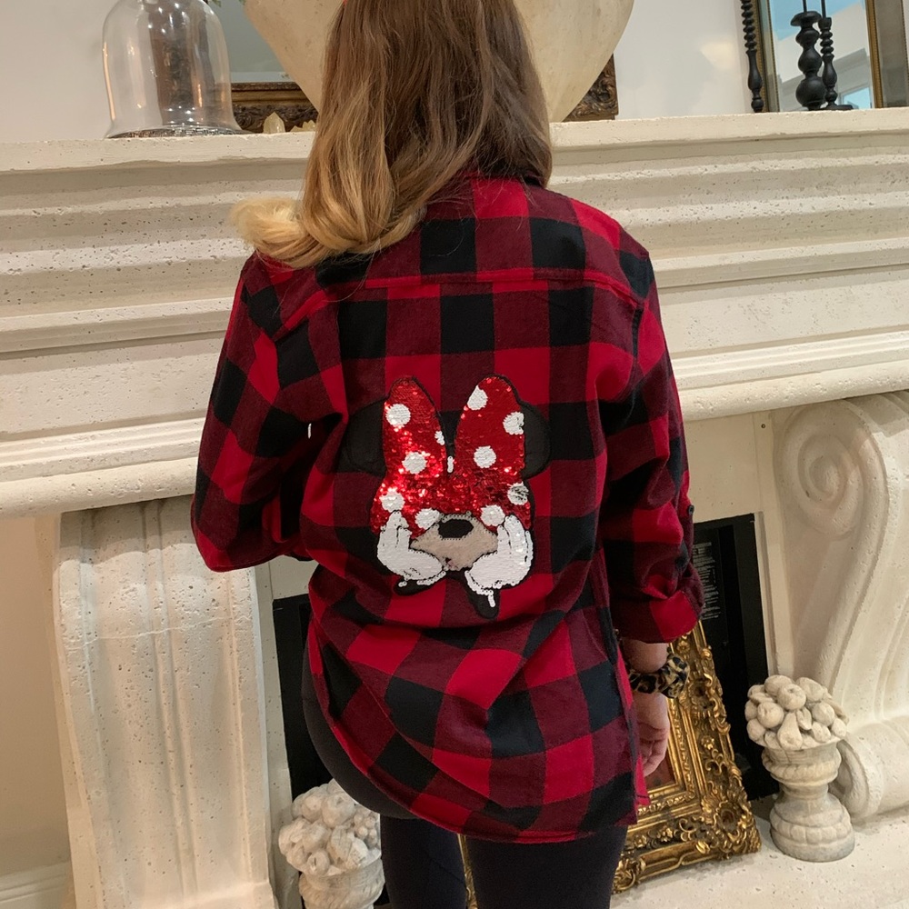 Minnie Mouse Disney Sequin Buffalo Red Flannel Shirt